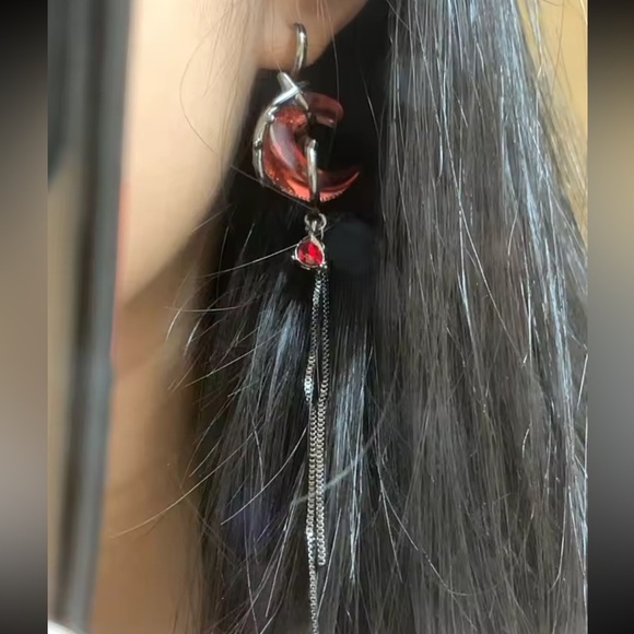 Gothic Red Blood Moon Earrings - Picture 8 of 16